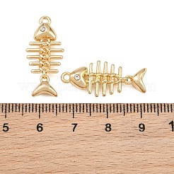 ラックメッキ合金ラインストーンペンダント  魚の骨のチャーム  ゴールドカラー  25.5x11.5x5.5mm  穴：1.6mm&nbsp;RB-CBAB71D-02G