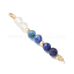 Faceted Round Natural Quartz Crystal & Lapis Lazuli & Kyanite Beaded Connector Charms&nbsp;PALLOY-JF03530-02