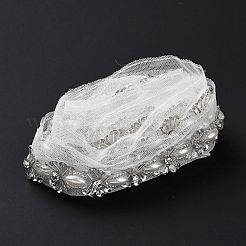 レースオーガンジーのトリミング  プラスチックイミテーションパールとガラスのラインストーン付き  DIYドレス用  コスチューム  テーブルクロス  クラフトカーテン  ホームヴィンテージの装飾  ホワイト  45x0.2~6mm  1.6m / pc&nbsp;DIY-XCP0002-48