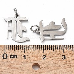 変色しない304ステンレススチールペンダント  丸カン付き  古英語  文字L  レーザー切断  ステンレス鋼色  文字.f  16.5x14x1mm  穴：3mm&nbsp;A-STAS-R111-JA565-F