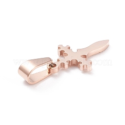 イオンプレーティング（IP）304ステンレスペンダント  レーザー切断  クロス  ローズゴールド  19x12x1.5mm  穴：3.5x7mm&nbsp;STAS-L216-27RG