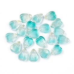 電気メッキガラスチャーム  ハート  淡いターコイズ  12x9x4mm  穴：1mm&nbsp;EGLA-E059-D02