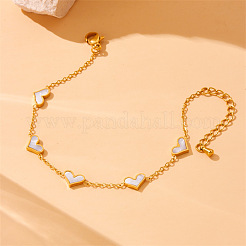 Heart Stainless Steel & Natural Shell Necklaces & Stud Earrings Sets&nbsp;FS-WGB84F7-02