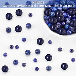 120個 3スタイル 天然ラピスラズリビーズ連売り  染め  ラウンド  6~10mm  穴：1mm  40個/スタイル&nbsp;G-NB0003-68