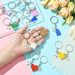 8個 8色 バレンタインハートプラスチックキーチェーン 合金フラットラウンドチャーム付き  鉄のリング付き  プラチナ  ミックスカラー  8cm  1pc /カラー&nbsp;KEYC-CJ0001-11