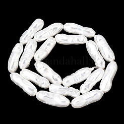 電気メッキガラスシェルパールビーズ連売り  不規則な楕円形  ホワイト  20~23x6.5~8mm  穴：1mm  約18~19個/連  15.75~16.30''（40~41.4センチメートル）&nbsp;BSHE-B009-C01-7x21mm