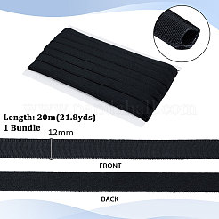無地の中空ポリコットンリボン  洋服アクセサリー  ブラック  1/2インチ（12mm）  約21.87ヤード（20m）/バンドル&nbsp;OCOR-WH0101-234C
