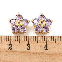 真鍮マイクロ立方晶ジルコニアマルチ連リンク  花  18KGP本金メッキ  プラム  11x12x7mm  穴：1.6mm&nbsp;KK-B096-18G-03