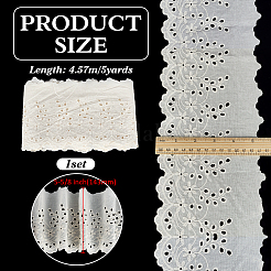 5ヤードのコットン刺繍の花の波型エッジのレースリボン  布のDIY装飾用  ホワイト  5-5/8インチ（143mm）&nbsp;OCOR-FG0002-85B