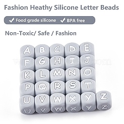 20Pcs Grey Cube Letter Silicone Beads 12x12x12mm Square Dice Alphabet Beads with 2mm Hole Spacer Loose Letter Beads for Bracelet Necklace Jewelry Making&nbsp;JX436N