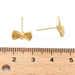 合金製スタッドピアスパーツ  304ステンレス鋼ピン付き  蝶結び  ゴールドカラー  7x11mm  穴：1.2mm  ピン：0.7mm&nbsp;PALLOY-I224-01G