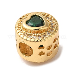 Heart Real 18K Gold Plated Brass Micro Pave Cubic Zirconia European Beads&nbsp;KK-G511-01G