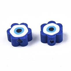 手作り樹脂粘土ビーズ  ナザールボンジュウ付き花  ダークブルー  9x9x4.5mm  穴：1.8mm&nbsp;X1-CLAY-N007-003-01