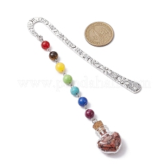 7 Chakra Gemstone Bead & Natural Red Jasper Glass Heart Wishing Bottle Pendant Bookmarks&nbsp;AJEW-JK00313-01