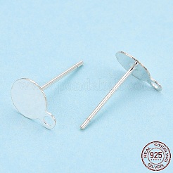 925スターリングシルバースタッドピアスのセッティング  水平ループ付き  フラットパッド  s925スタンプあり  銀  8x6mm  穴：1.2mm  ピン：0.7mm&nbsp;STER-T005-02A