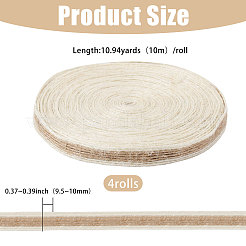 平麻紐4ロール  衣服アクセサリー用のジュートコード  ギフトデコレーション  小麦  9.5~10x0.6mm  約10.94ヤード（10m）/ロール&nbsp;OCOR-PH0036-43B