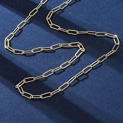 女性用真鍮ペーパークリップチェーンネックレス  304ステンレススチール製カニカン付き  ラックめっき  鉛フリー＆カドミウムフリー  長持ちメッキ  18KGP本金メッキ  19.69インチ（50cm）&nbsp;NJEW-D302-69G