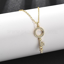 Brass Micro Pave Cubic Zirconia Ring Key Pendant Necklaces for Women&nbsp;NJEW-R027-03G-03