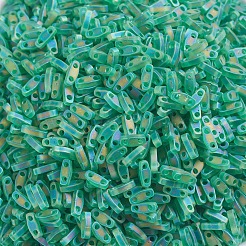 MIYUKIクォーターティラビーズ  日本製シードビーズ  2穴  （qtl146fr）マット透明グリーンab  5x1.2x1.9mm  穴：0.8mm  約4800個/100g&nbsp;SEED-J020-QTL146FR