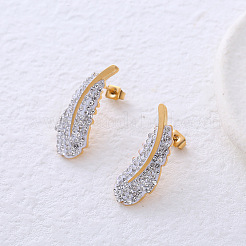 Stainless Steel Clear Cubic Zirconia Feather Stud Earrings&nbsp;ED4497-2