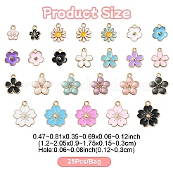 25個25スタイルライトゴールドメッキアロイエナメルペンダント  花  ミックスカラー  12~20.5x9~17.5x1.5~3mm  穴：1.5~2mm  1個/スタイル&nbsp;ENAM-YW0004-33