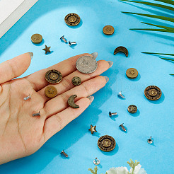 50個 5スタイル 合金リバースタッド  鉄の釘で  財布用  バッグ  ブーツ  革工芸装飾  ミックスカラー  9~17x9~12x3.5~4.5mm  10個/スタイル&nbsp;FIND-TA0009-69