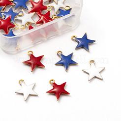 30個3色真鍮チャーム  エポチャーム  スター  7月4日アメリカ独立記念日  ミックスカラー  10.5x10x1.5mm  穴：1mm  10個/カラー&nbsp;KK-LS0001-25G