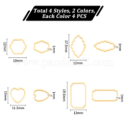 32個8スタイル304ステンレススチールリンクリング  混合図形  ゴールデン·ステンレス鋼色  11.5~19.5x12~13x1mm  4個/スタイル&nbsp;STAS-UN0060-54