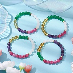 4個 4スタイル 天然宝石ビーズ ストレッチブレスレットセット  CCB 女性用プラスチックビーズブレスレット  内径：2-1/8インチ（5.5cm）  1個/スタイル&nbsp;BJEW-JB11010