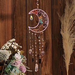 7 Chakra Copper Wire Wrapped Natural & Synthetic Mixed Gemstone Beads Moon Tree of Life Suncatchers&nbsp;HJEW-F027-13