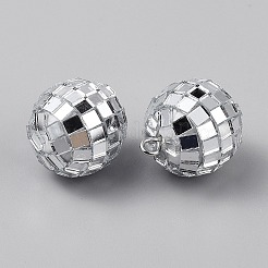 ガラスチャーム  鉄ループ付き  ラウンド  銀  24x21mm  穴：2.3mm&nbsp;GLAA-WH0033-119