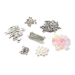 DIY ABSプラスチック模造真珠天使ペンダント作成キット  合金の妖精の羽のビーズを含む  鉄平頭ピン  304ステンレススチールオープン丸カン  ミックスカラー  4x14x4mm  穴：1.5mm  約&nbsp;DIY-FP0001-44