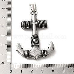バイキング 304 ステンレススチール ビッグペンダント  アンカーチャーム  アンティークシルバー  62.5x37.5x6.5mm  穴：9mm&nbsp;STAS-D091-04AS