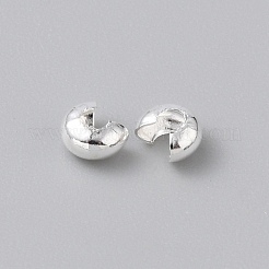 真鍮製つぶし玉カバーカシメ玉カバー  口を開けたラウンド  925銀メッキ  3.5x4x2.5mm  穴：1.4mm&nbsp;KK-WH20001-06A-S