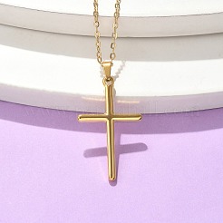 304ステンレススチールクロスペンダントアズキチェーンネックレス  イオンプレーティング（ip）  ゴールドカラー  15.79インチ（40.1cm）&nbsp;NJEW-S442-05G