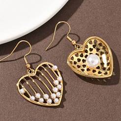 Heart 304 Stainless Steel Acrylic Imitation Pearl Dangle Earrings&nbsp;EJEW-B156-09G