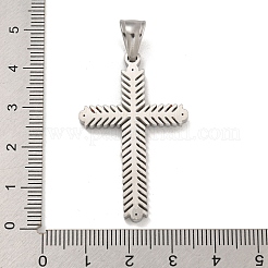 304ステンレスペンダント  クリスタルラインストーン付き  クロスチャーム  ステンレス鋼色  42x26x3mm  穴：7x4.5mm&nbsp;STAS-D110-19AS