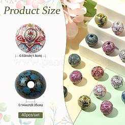 40Pcs 8 Colors Bohemian Style Printed Schima Wood Beads&nbsp;WOOD-FS0002-52