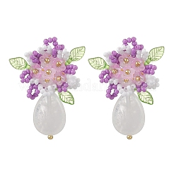Handmade Glass Seed Beads Natural Quartz Crystal Stud Earrings&nbsp;EJEW-MZ00449-01