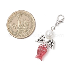 Fish Angel Glass & ABS Plastic Imitation Pearl Pendant Decorations&nbsp;HJEW-JM03608