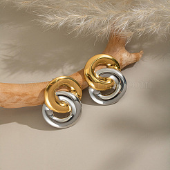 304 Stainless Steel Two Tone Double Circle Stud Earrings&nbsp;IU4177