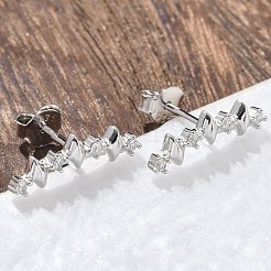 スターリングシルバーのクリアキュービックジルコニアスタッドピアス925個  菱形  左右  プラチナ  17x5mm&nbsp;EJEW-Q032-01G-P