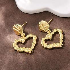 Brass Heart Dangle Stud Earrings&nbsp;EJEW-F400-21G