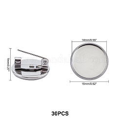 304ステンレススチールブローチ金具  フラットラウンド  ステンレス鋼色  16x7mm  30個/箱&nbsp;STAS-UN0007-87P