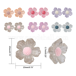 30本6色透明樹脂カボション  グリッターパウダー付き  花  ミックスカラー  20x20x7mm  5個/カラー&nbsp;RESI-CJ0001-239