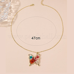 Valentine's Day Alloy Epoxy Resin Butterfly Inner Dried Flower Pendant Necklaces for Women&nbsp;FS-WGBF0A7-03