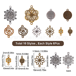 60Pcs 10 Styles Tibetan Style Alloy Connector Charms&nbsp;FIND-SC0003-35