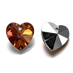 ロマンチックなバレンタインデーアイデアガラスチャーム  ファセット付き心臓ペンダント  ブラウン  18x18x10mm  穴：1mm&nbsp;G030V18mm-44