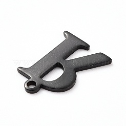 304ステンレススチールチャーム  レーザー切断  アルファベット  電気泳動黒  文字.r  12x9x0.8mm  穴：1mm&nbsp;STAS-H112-R-EB