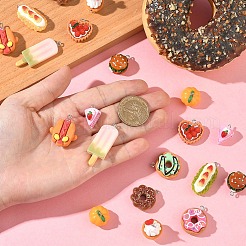 20本10スタイルレジンペンダント  プラチナトーンのアイアンループ付き  食品形状  混合図形  ミックスカラー  18.5~41.5x13.5~23x5.5~17mm  穴：2mm  2個/スタイル&nbsp;RESI-YW0005-02